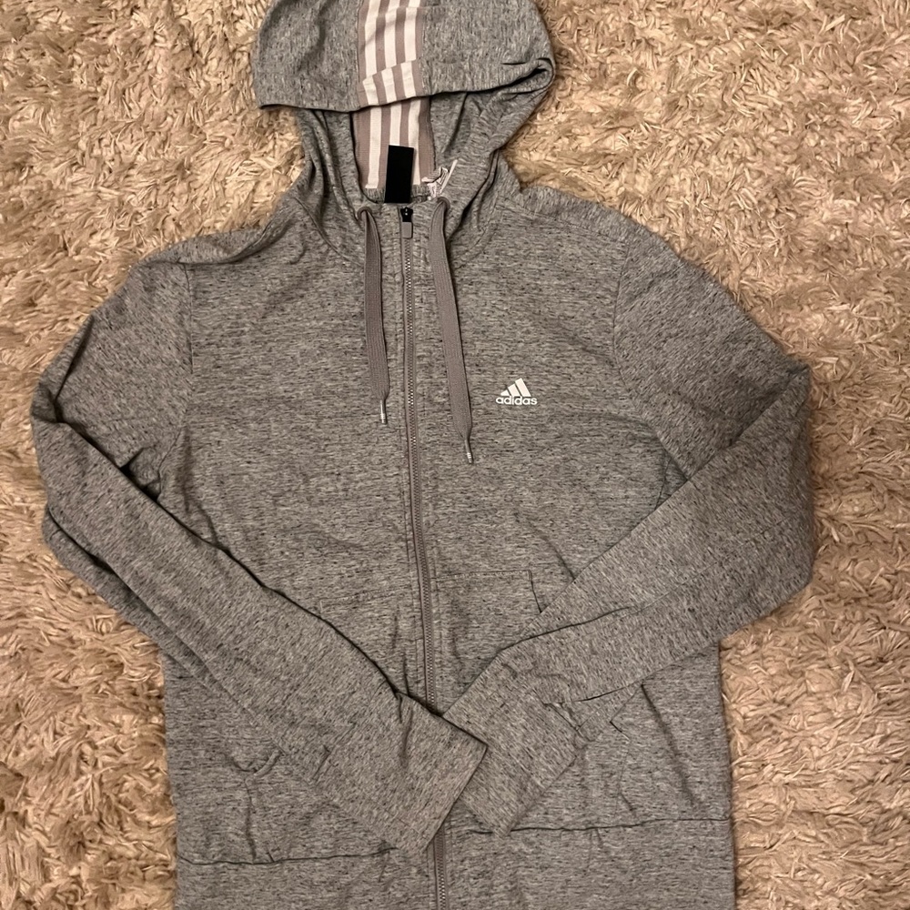 Adidas Gray Zip Up Sweater with Full Front Zipper